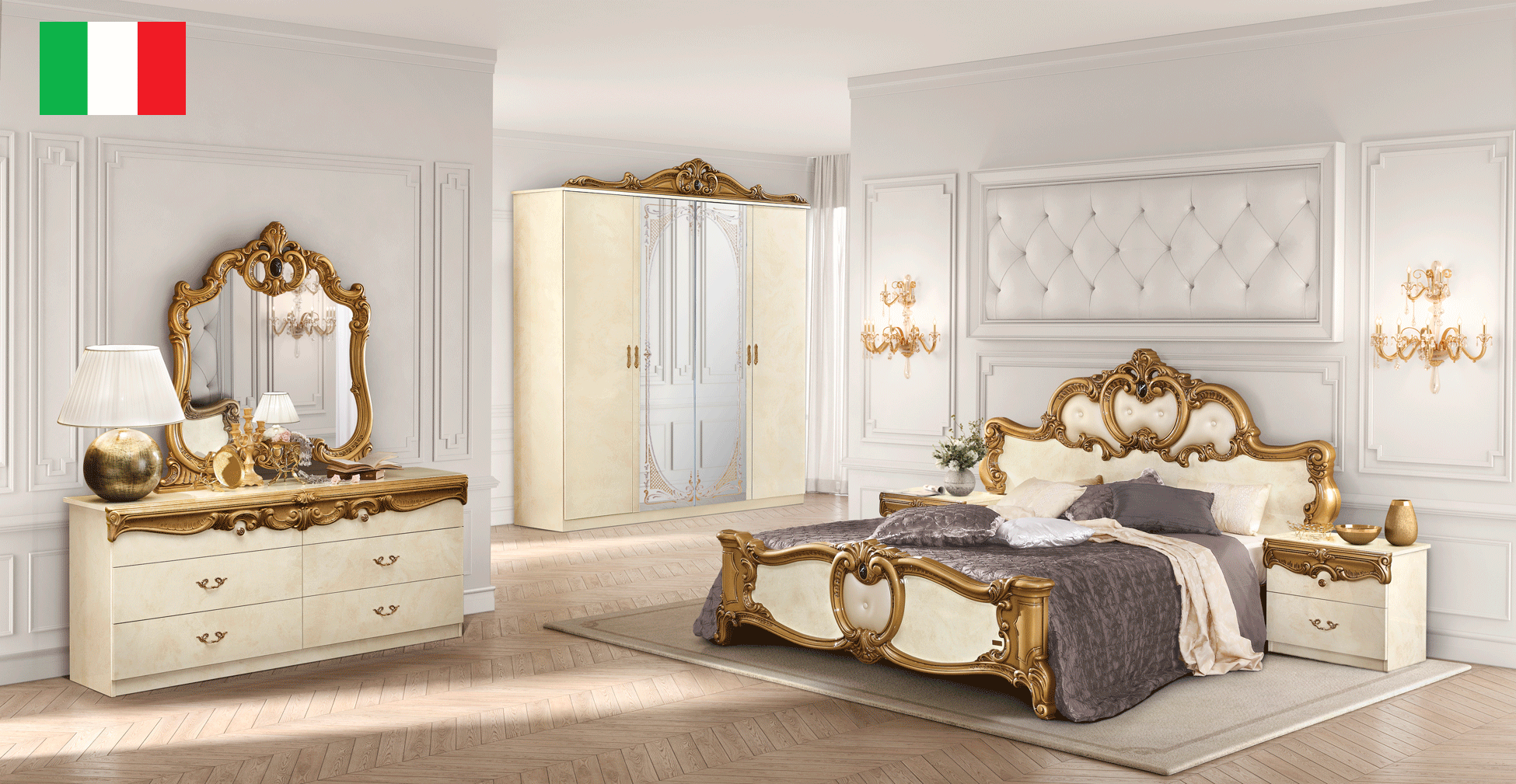 Brands Garcia Sabate, Modern Bedroom Spain Barocco Ivory w/Gold Bedroom
