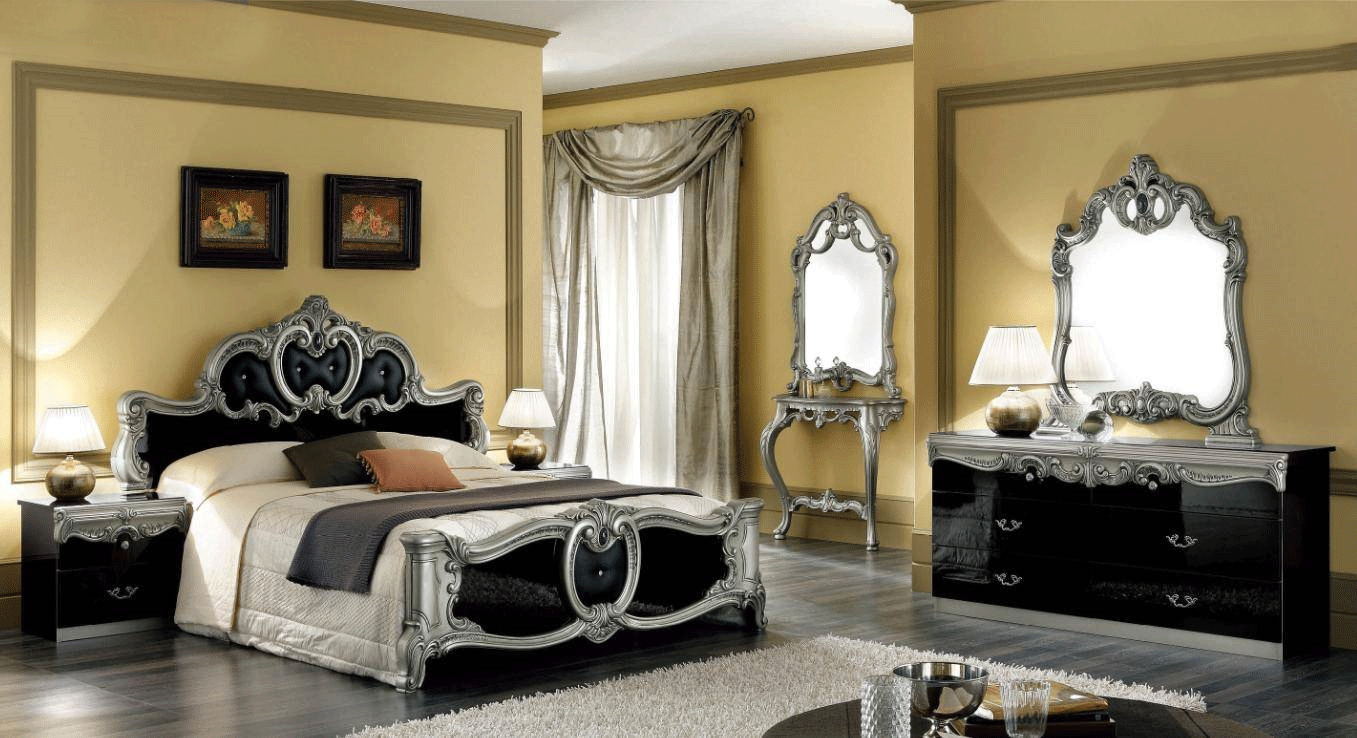 Brands Camel Modern Living Rooms, Italy Barocco Black/Silver Bedroom