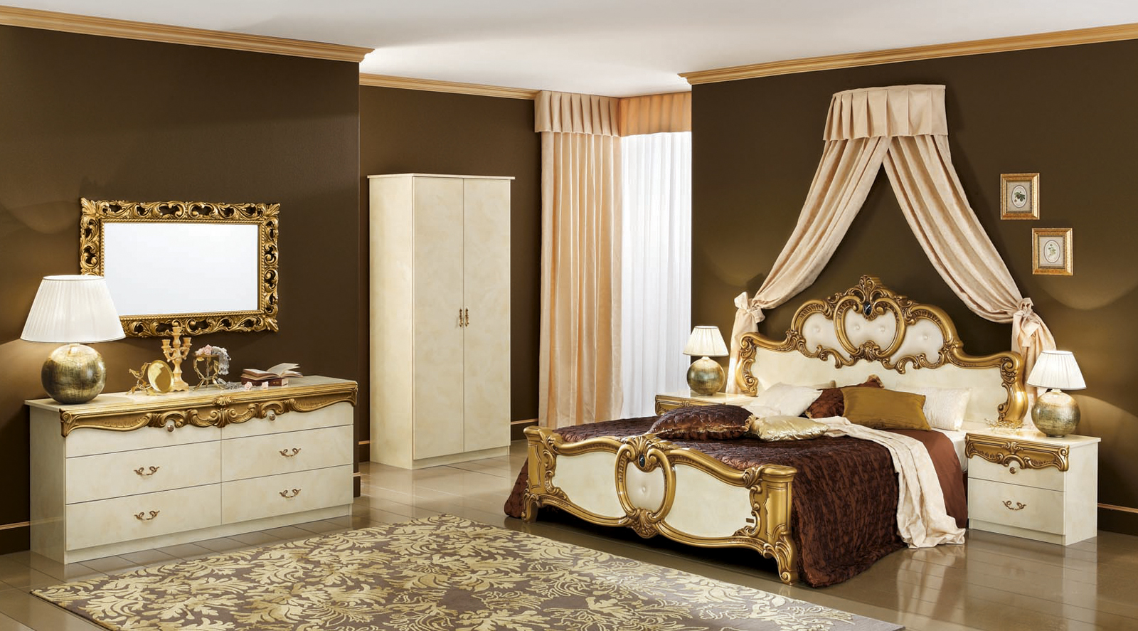 Barocco Bed Ivory w/Gold, Camelgroup Italy, Beds, Bedroom Furniture