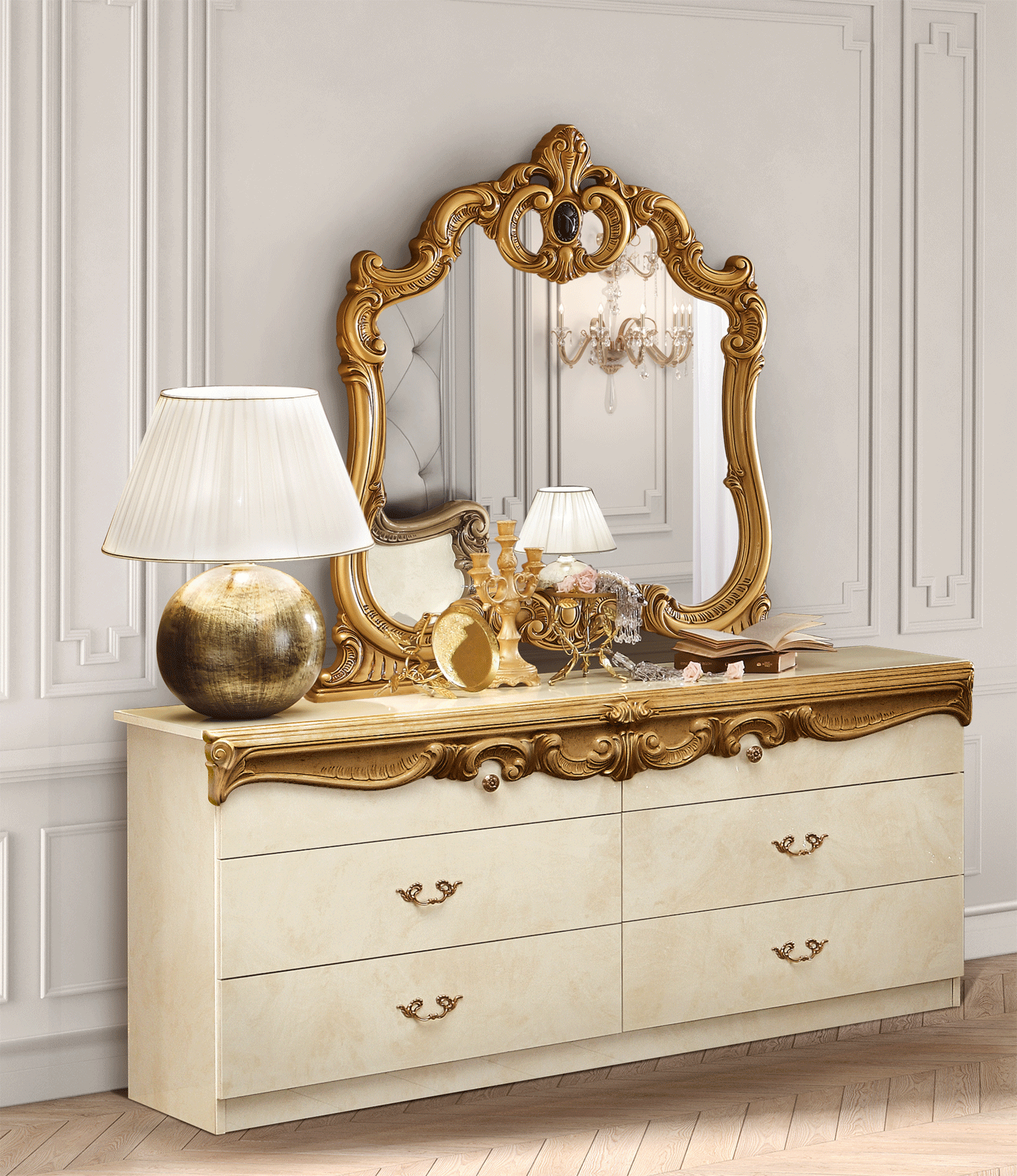 Living Room Furniture Sectionals Barocco Dressers IVORY/GOLD