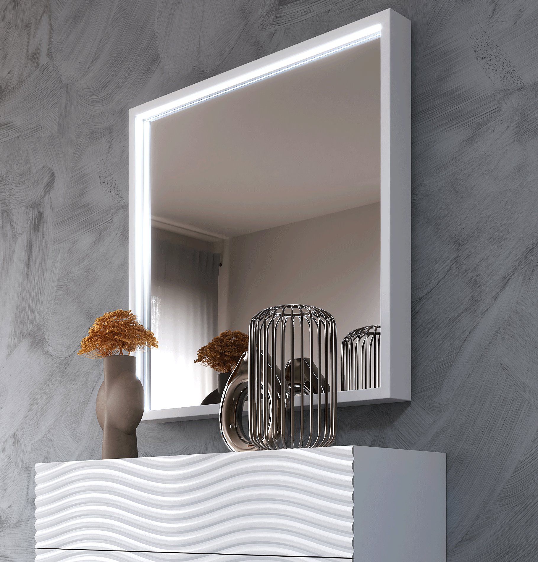 Brands Dupen Mattresses and Frames, Spain Wave WHITE mirror for Single dresser
