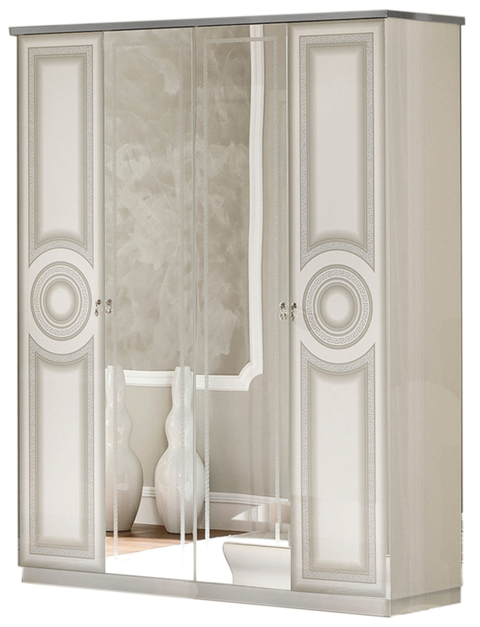 Brands Camel Modern Living Rooms, Italy Aida White/Silver 4 Door Wardrobe
