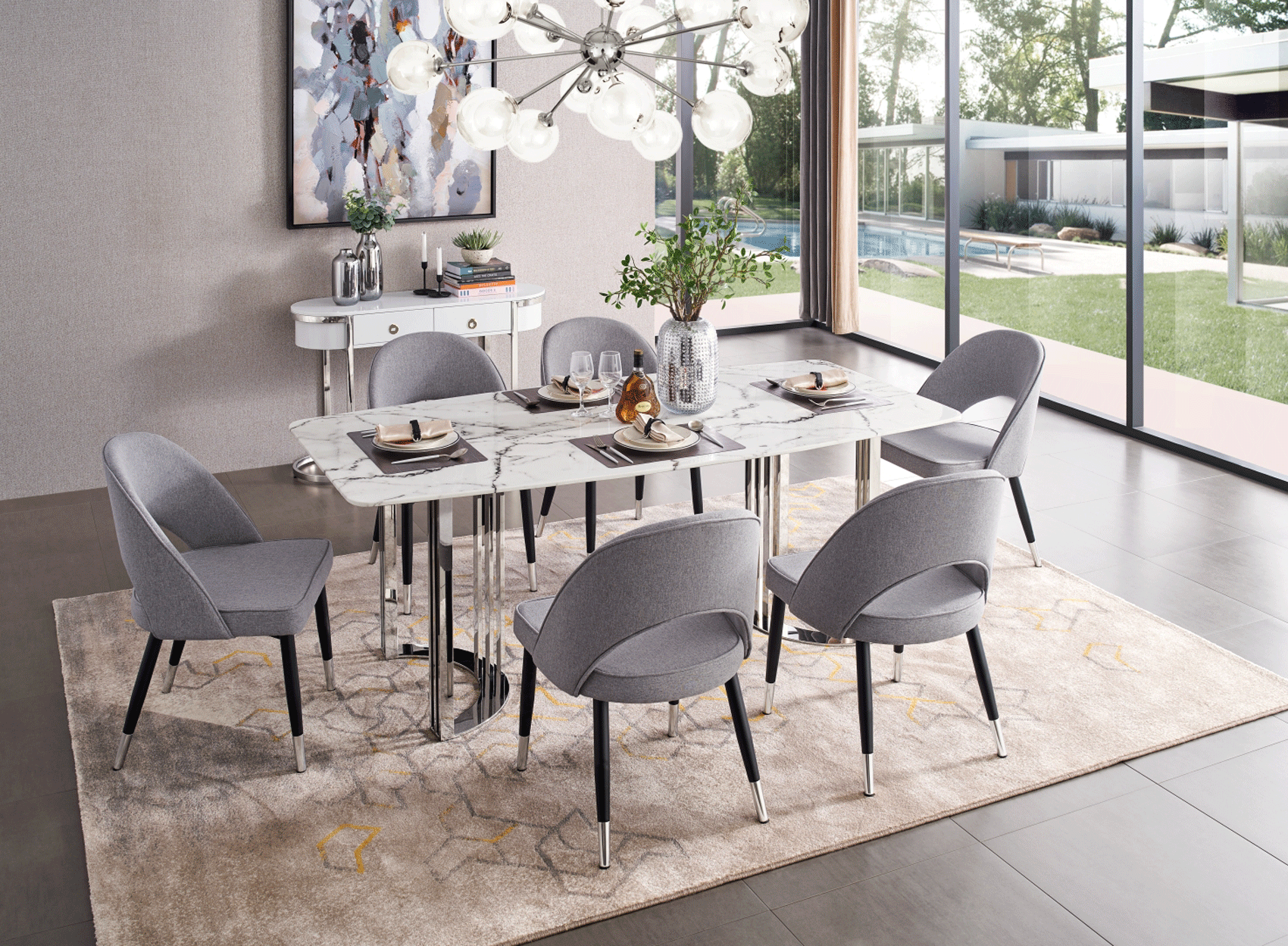 Brands Fama Modern Living Room, Spain 131 Silver Marble Dining