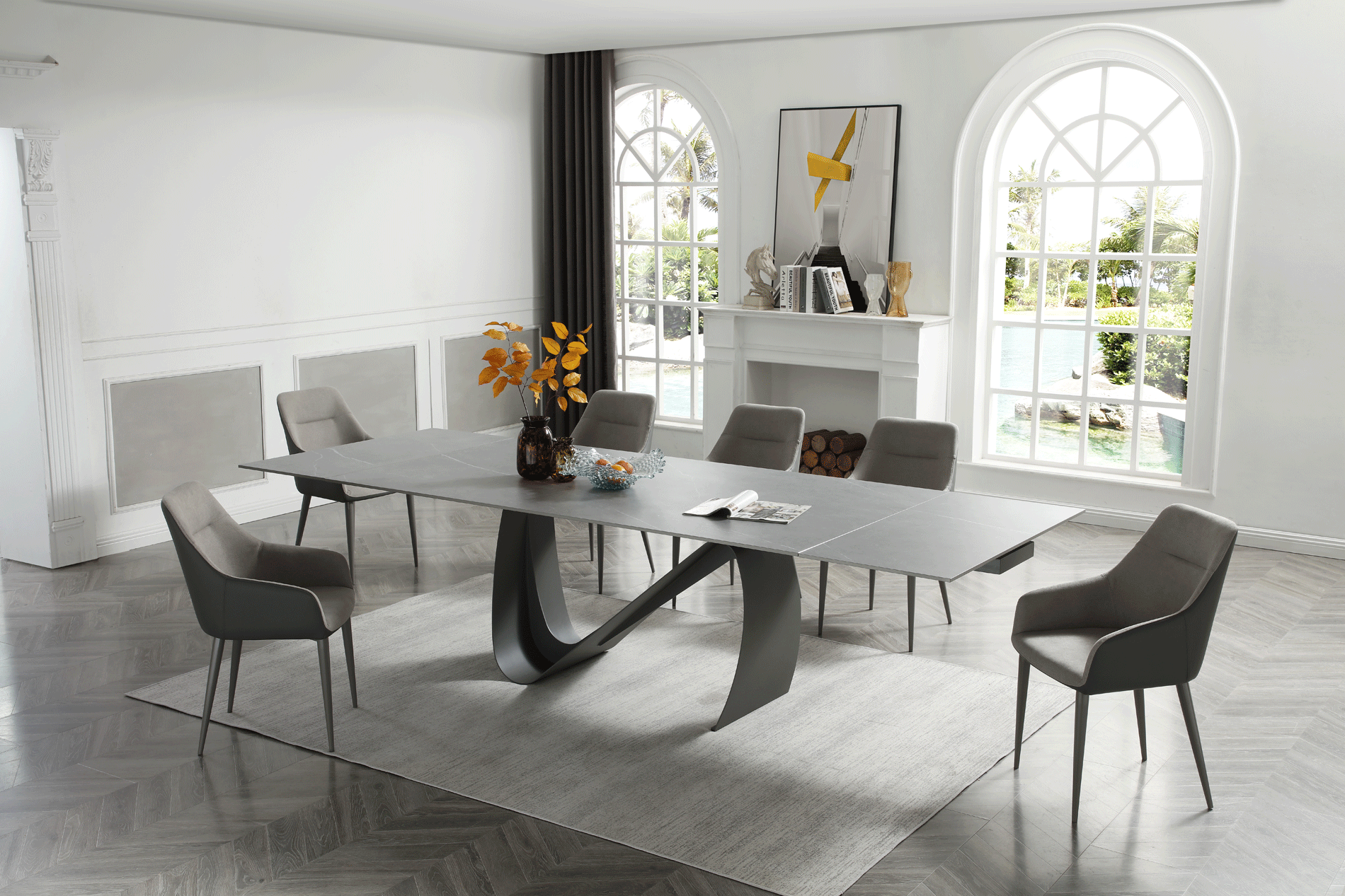 Living Room Furniture Sofas Loveseats and Chairs 9087 Table Dark grey with 1254 chairs