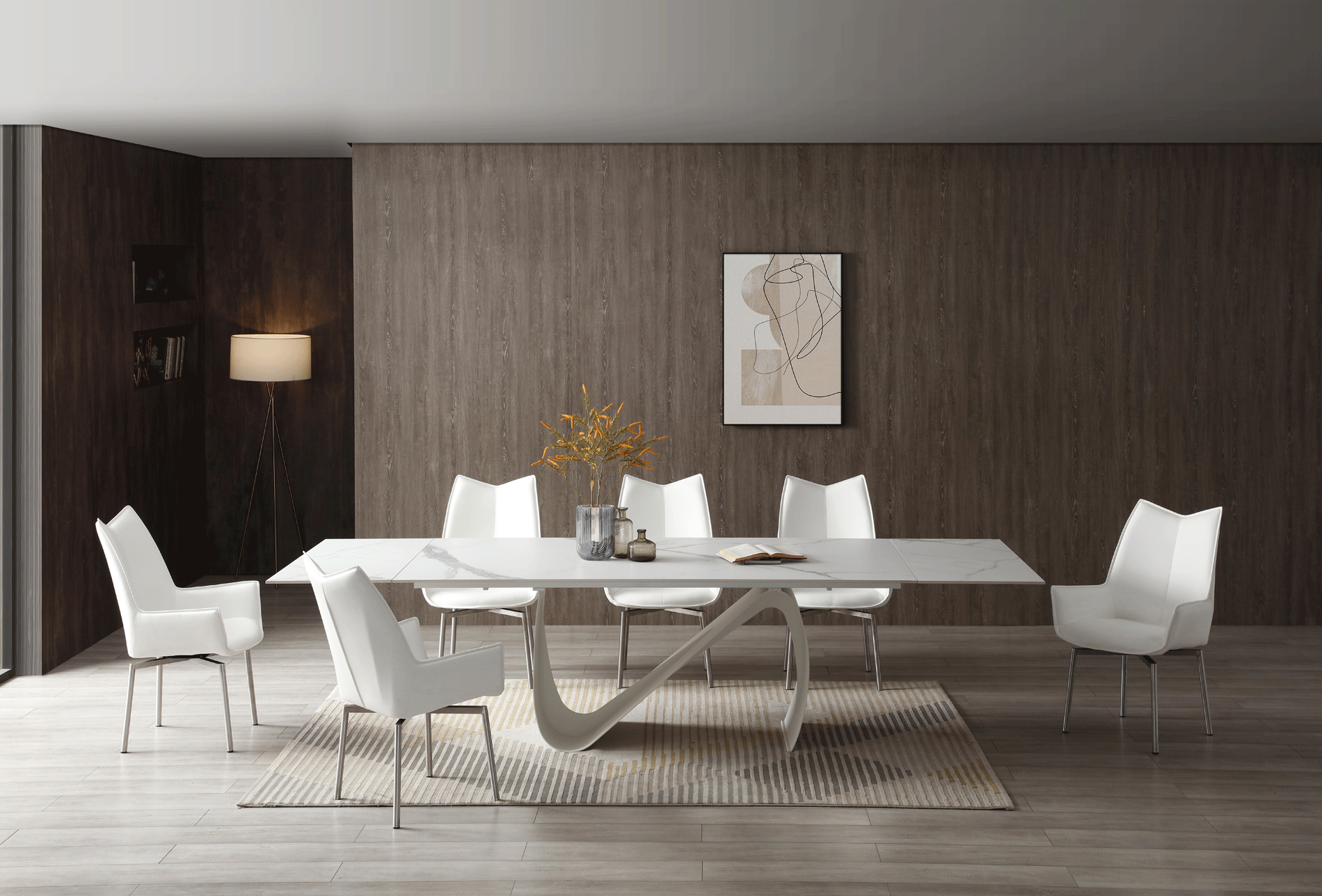 Brands Arredoclassic Dining Room, Italy 9087 Table White with 1218 swivel white chair