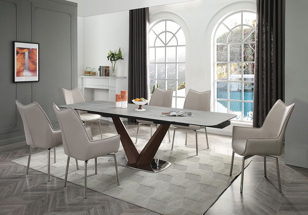Brands Arredoclassic Dining Room, Italy 9188 Table with 1218 swivel grey taupe chairs