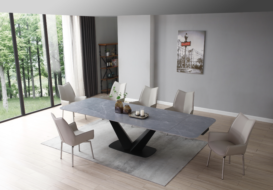 Living Room Furniture Sofas Loveseats and Chairs 9436 Dining Table with 1218 swivel grey taupe chairs