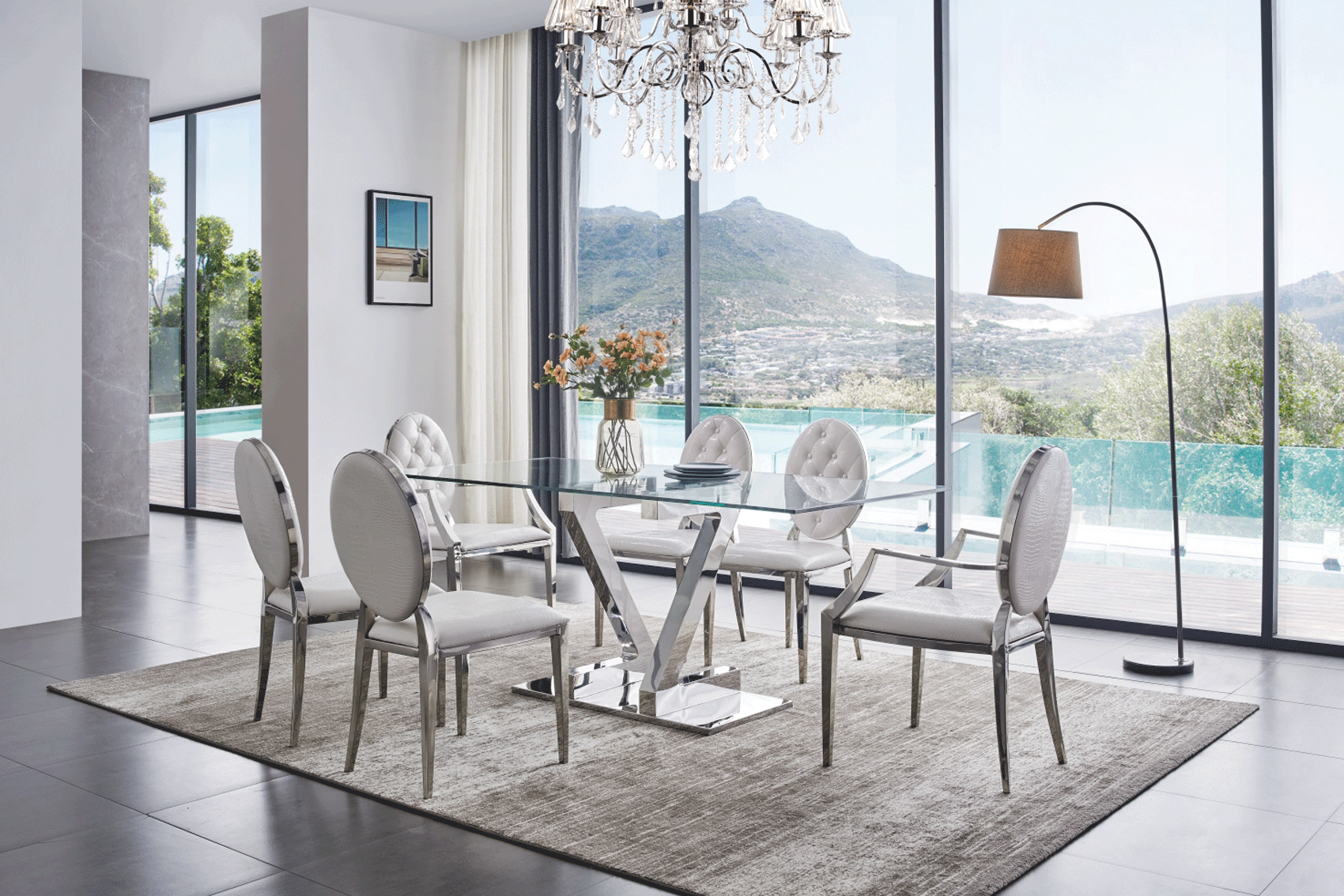 Clearance Wallunits & Consoles Zig Zag Dining Table with 110 White Chairs