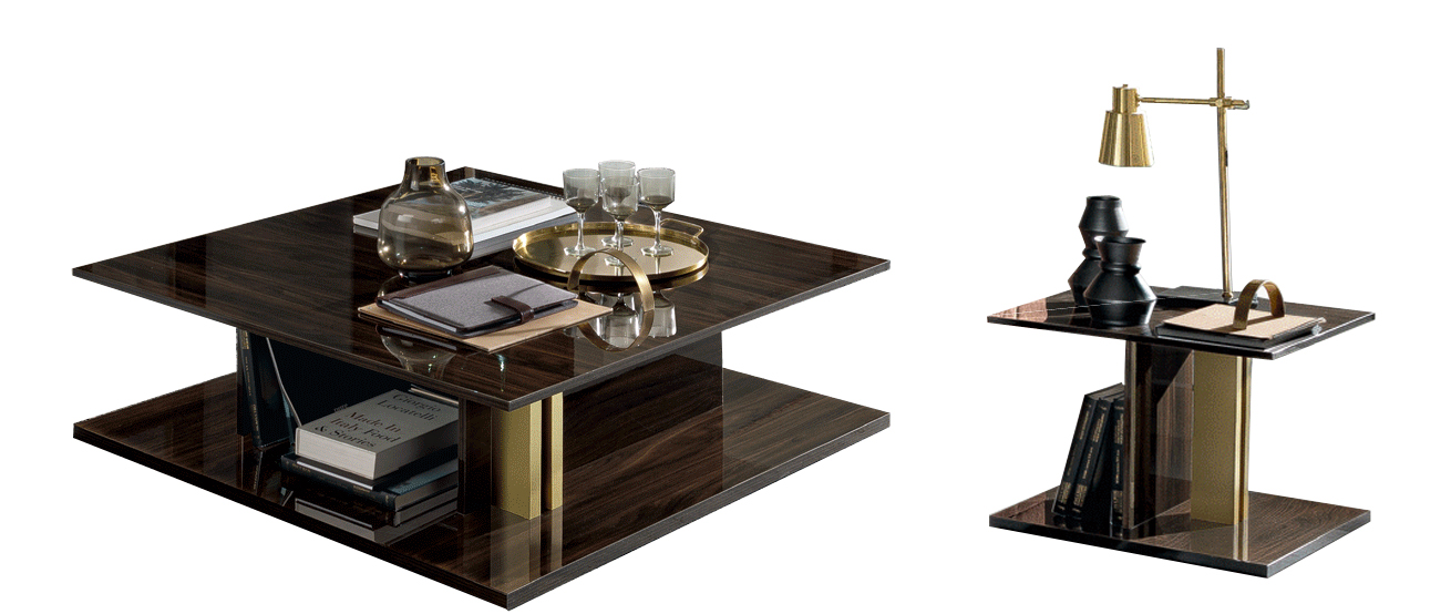 Brands Formerin Modern Living Room, Italy Volare Dark Walnut Coffee and End Tables