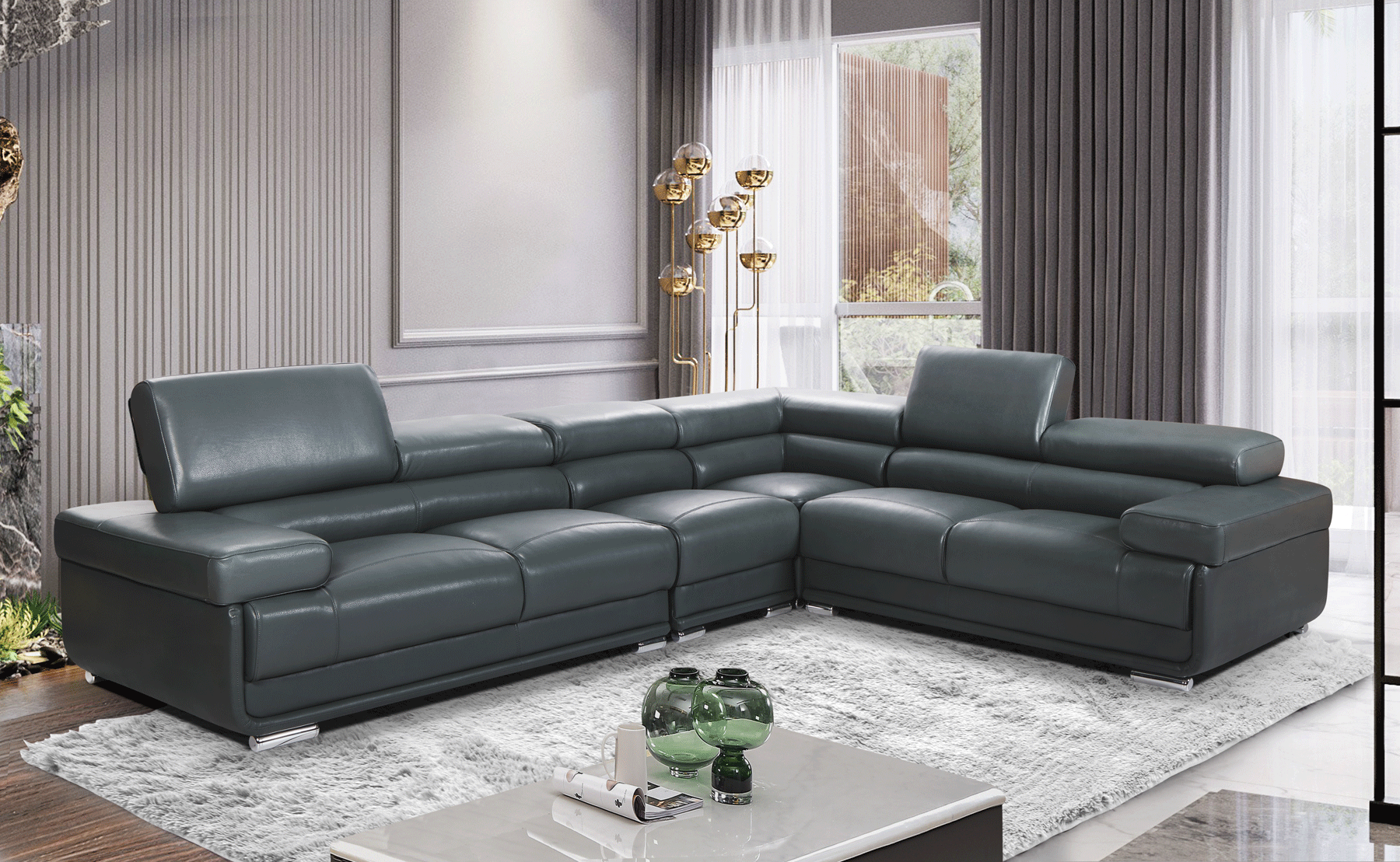 Living Room Furniture Swatches 2119 Sectional Dark Grey