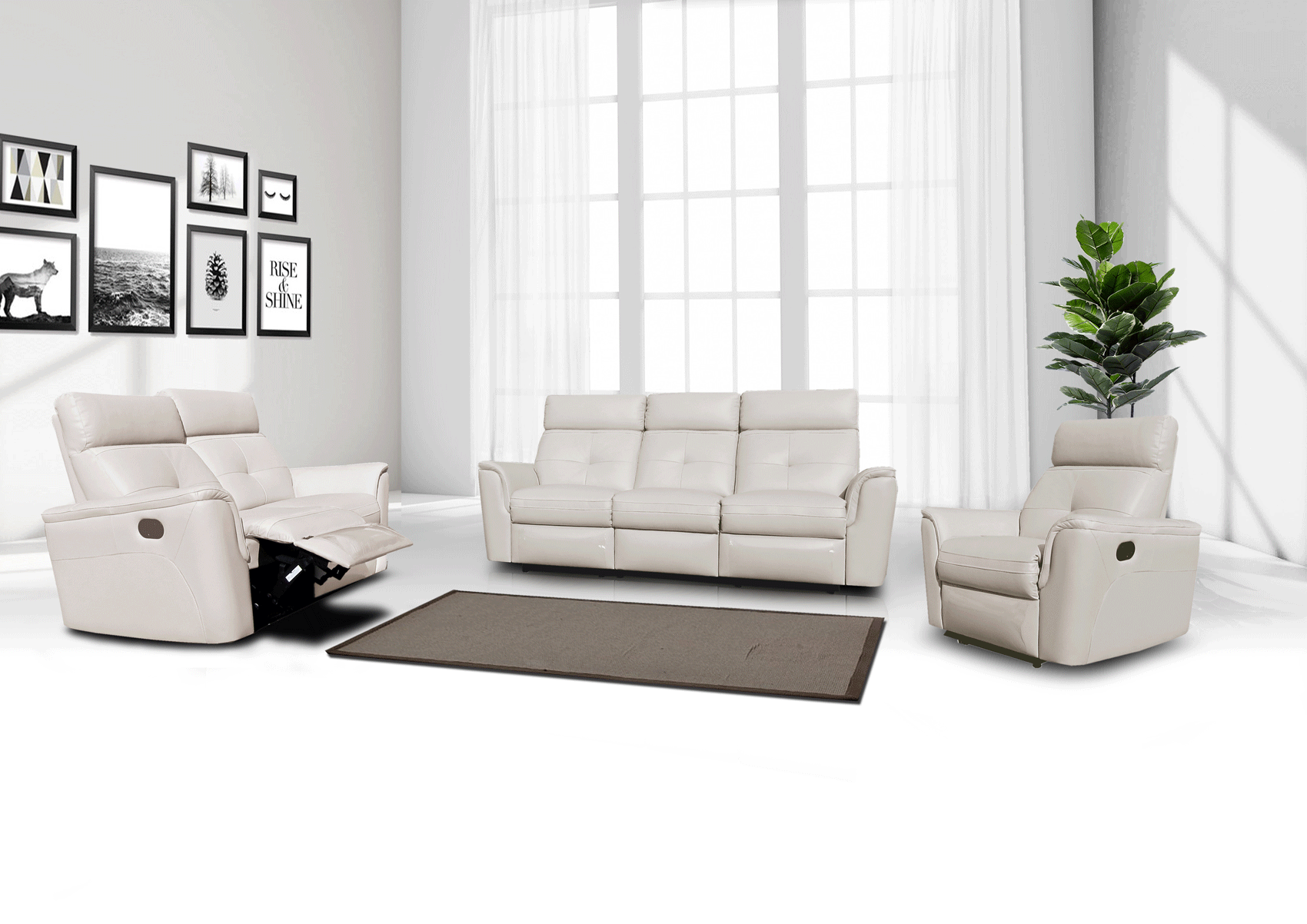 Brands Formerin Modern Living Room, Italy 8501 White w/Manual Recliners